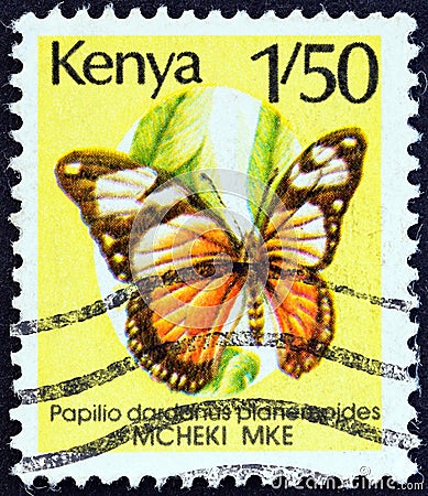 KENYA - CIRCA 1988: A stamp printed in Kenya shows African Swallowtail Papilio dardanus, circa 1988. Editorial Stock Photo