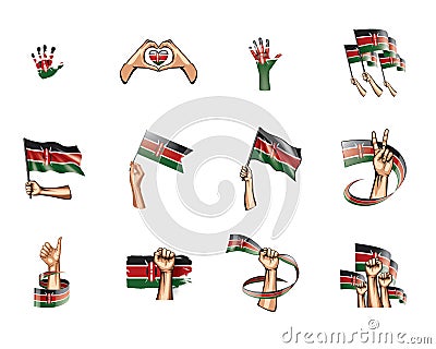 Kenya flag and hand on white background. Vector illustration Vector Illustration
