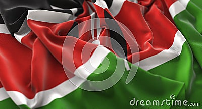 Kenya Flag Ruffled Beautifully Waving Macro Close-Up Shot Stock Photo