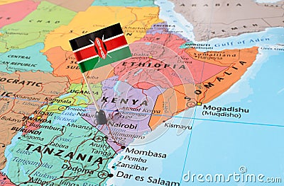 Kenya map and flag pin Stock Photo