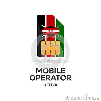 Kenya mobile operator. SIM card with flag. Vector illustration. Cartoon Illustration