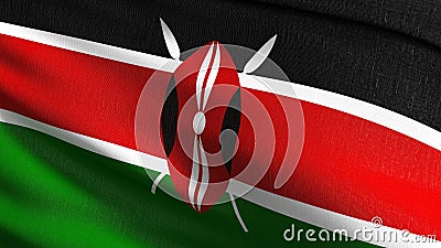 Kenya national flag blowing in the wind isolated. Official patriotic abstract design. 3D rendering illustration of waving sign Cartoon Illustration