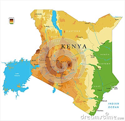 Kenya physical map Vector Illustration