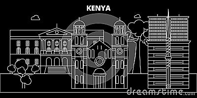 Kenya silhouette skyline, vector city, kenyan linear architecture, buildings. Kenya travel illustration, outline Vector Illustration