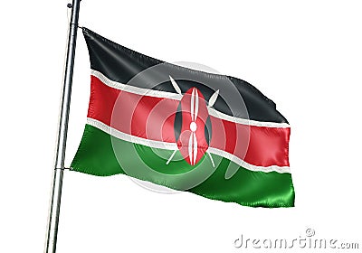 Kenya national flag waving isolated on white background realistic 3d illustration Cartoon Illustration