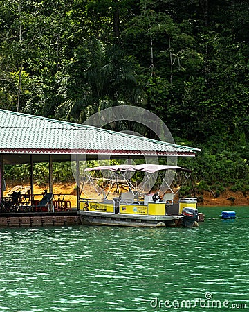 Kenyir water taxi for tourist at the Kenyir Lake, Terengganu, Malaysia Editorial Stock Photo