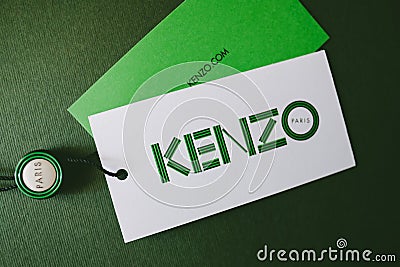 Kenzo logotype on green background. Editorial Stock Photo