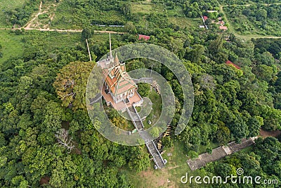 Kep Cambodia, Wat Samathi Pagoda Stupa in Krong Kaeb Asia Aerial Drone Photo Stock Photo