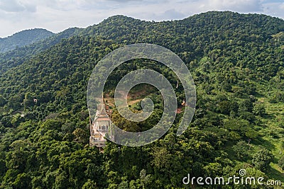 Kep Cambodia, Wat Samathi Pagoda Stupa in Krong Kaeb Asia Aerial Drone Photo Stock Photo
