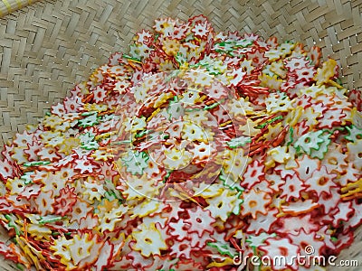 Keprupuk mentah or raw traditional Indonesian crackers made from starch Stock Photo
