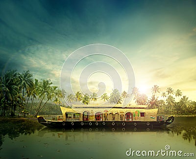 KERALA BOAT HOUSE INDIA TOURISM Stock Photo