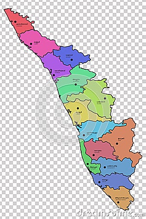 Kerala map with districts highlighted Vector Illustration