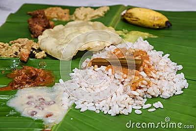 Kerala Onam festival sadhya, traditional Indian vegetarian lunch Stock Photo