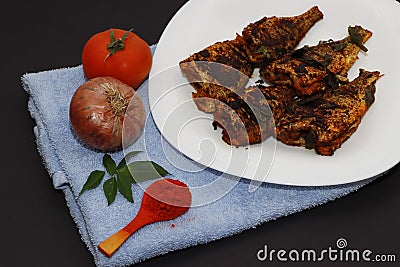 Kerala Style Fish Tasty Fish Fry With Its Ingredients Stock Photo