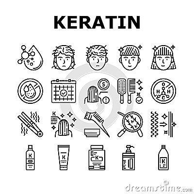 Keratin Hair Procedure Collection Icons Set Vector Vector Illustration