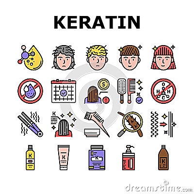 Keratin Hair Procedure Collection Icons Set Vector Vector Illustration