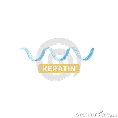 Keratin. Spiral shape. Protein structure. Blue color. Logo, emblem, label design Vector Illustration