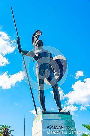 Kerkyra, Greece, September 12, 2022: Statue of Achilles at Achil Editorial Stock Photo