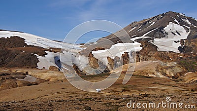 KerlingarfjÃ¶ll mountain and motorhome Stock Photo