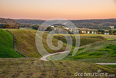 Kernave mound at sunset, Lithuania Stock Photo