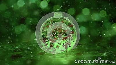 Kerstmis die Groene van de Snuisterijsneeuwvlokken van het Ijsglas de bloemblaadjes rode lijn roteren als achtergrond stock footage Kerstmis die Groene van de Snuisterijsneeuwvlokken van het Ijsglas de bloemblaadjes rode lijn roteren als achtergrond stock footage