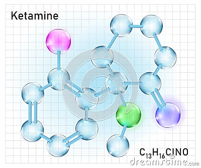 Ketamine, ketalar molecule. Structural chemical formula. Dissociative anesthetic. Vector Illustration