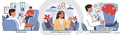 Ketamine therapy exploration set. Flat vector illustration. Vector Illustration