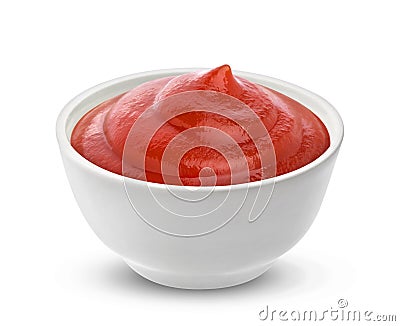 Ketchup in bowl isolated on white background. One of the collection of various sauces Stock Photo