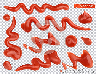 Ketchup flowing. Tomato. Pasta sauce 3d vector realistic set Vector Illustration