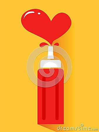 Ketchup with Heart Splash Vector Illustration