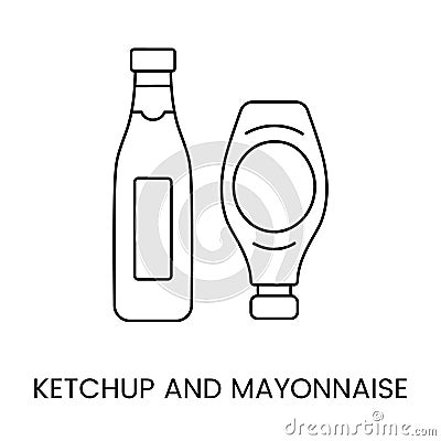 Ketchup and mayonnaise line icon in vector, food illustration. Vector Illustration