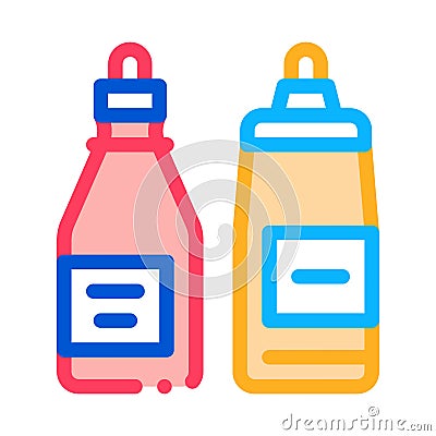 Ketchup and mayonnaise sauce bottles icon vector outline illustration Vector Illustration