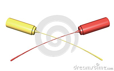 Ketchup and Mustard crossing streams Stock Photo