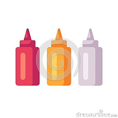 Ketchup, mustard, mayonnaise bottles. Sauce tubes Vector Illustration