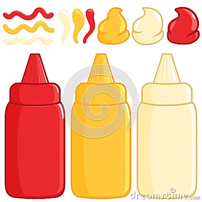 Ketchup, mustard and mayonnaise. Vector Illustration Vector Illustration