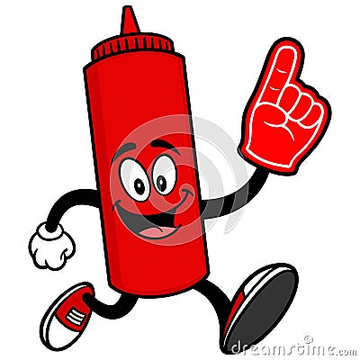 Ketchup Running with a Foam Finger Vector Illustration