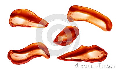 Ketchup splashes set top view, tomato sauce blobs Vector Illustration