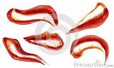 Ketchup splashes set top view, tomato sauce blobs Vector Illustration