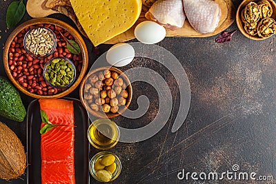 Keto ketogenic diet concept. High protein food, food frame bac Stock Photo