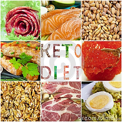Keto diet food collage Stock Photo