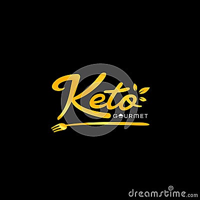 Keto Gourmet catering and restaurant manual hand lettering logo with fork icon in classic premium style Vector Illustration