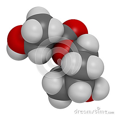 Ketone ester molecule. Present in drinks to induce ketosis. 3D rendering. Atoms are represented as spheres with conventional color Stock Photo