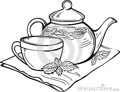 Kettle Tea Cup Etching Glass Vector Frosting Glass design vector Vector Illustration