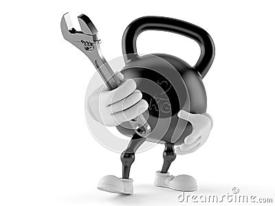 Kettlebell character holding adjustable wrench Cartoon Illustration