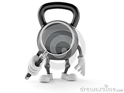 Kettlebell character looking through magnifying glass Cartoon Illustration
