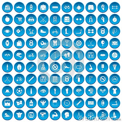 100 kettlebell icons set blue Vector Illustration