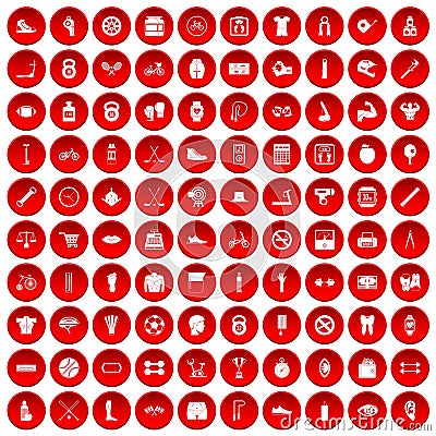 100 kettlebell icons set red Vector Illustration