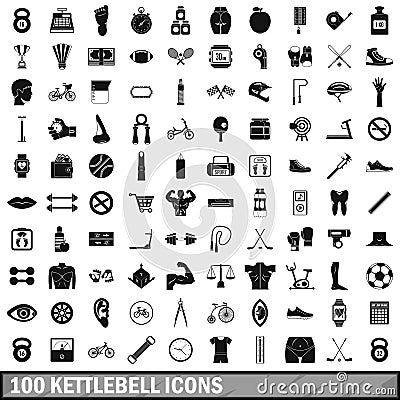 100 kettlebell icons set, simple style Vector Illustration