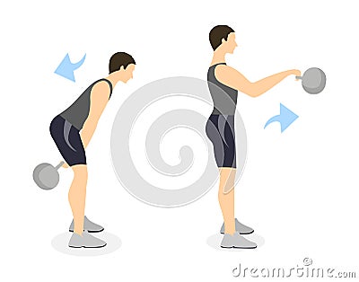 Kettlebell swings exercise. Vector Illustration