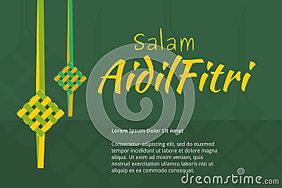 Salam Aidil Fitri Ketupat Packed Rice Vector Text Background Vector Illustration